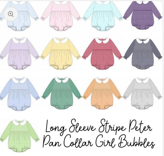 Long Sleeve Stripe Collared Bubble-Girl