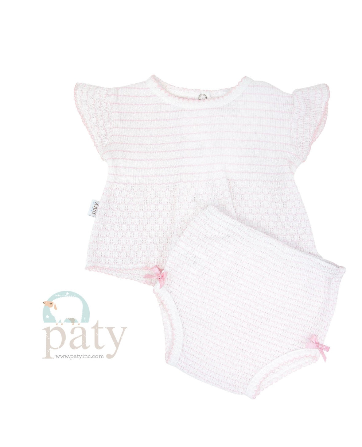 Paty Knit Flutter Sleeve Set (pinstripe)- Pink