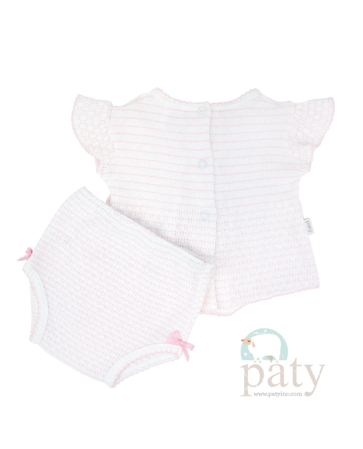 Paty Knit Flutter Sleeve Set (pinstripe)- Pink