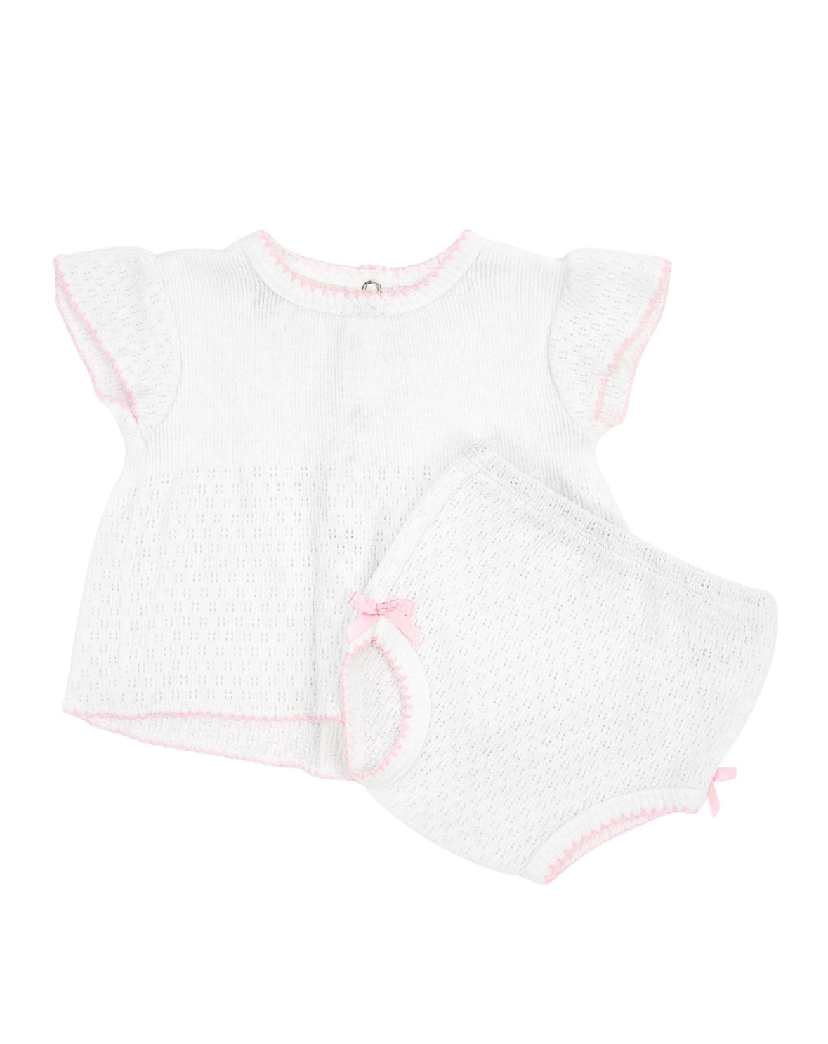 Paty Knit Flutter Sleeve Set- Pink Trim