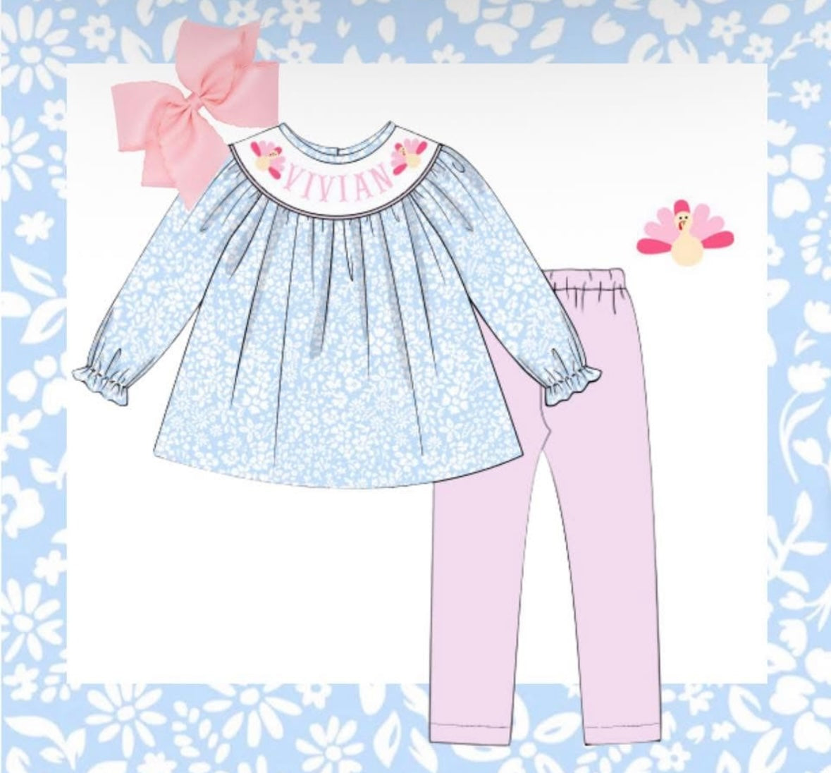 Turkey Hand Smocked Pants Set