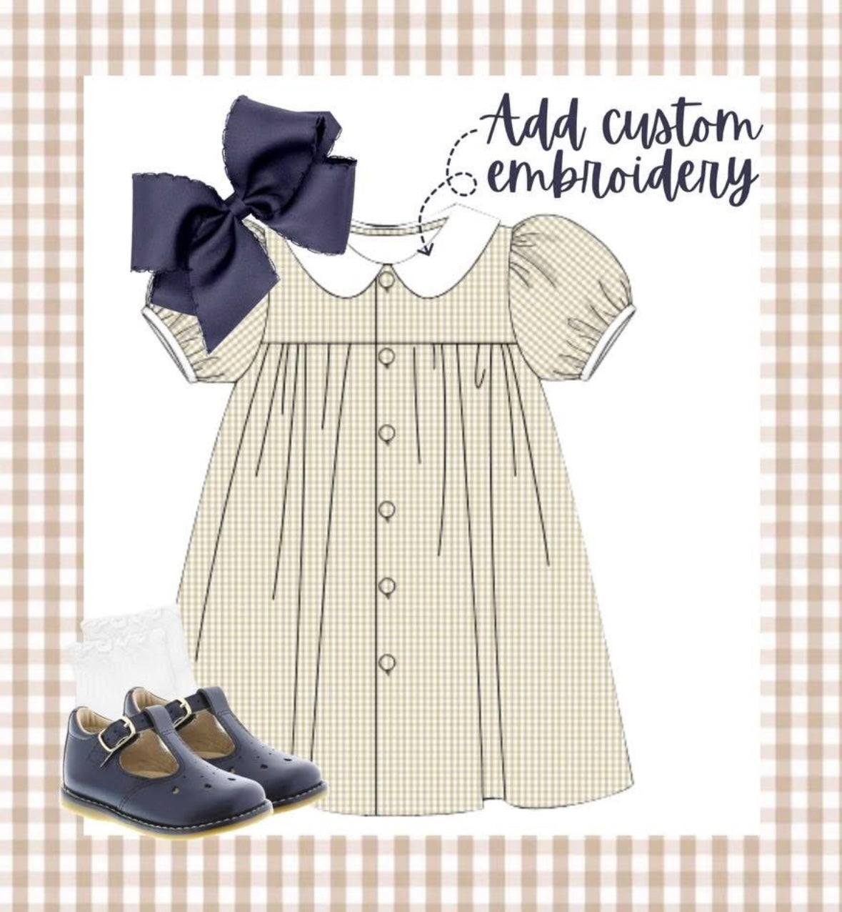 Girls Tan Gingham Dress