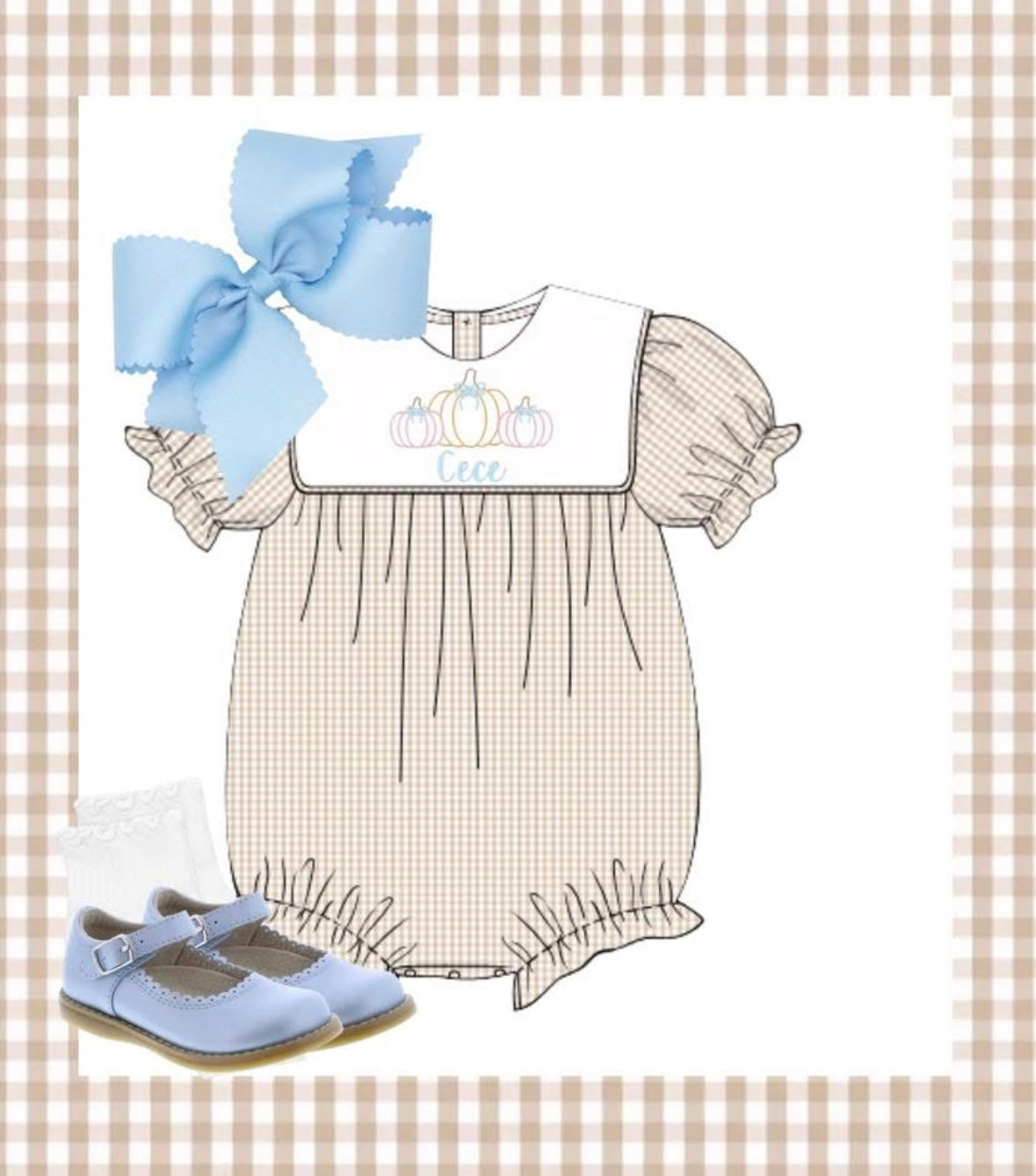 Girls Tan Gingham Bubble