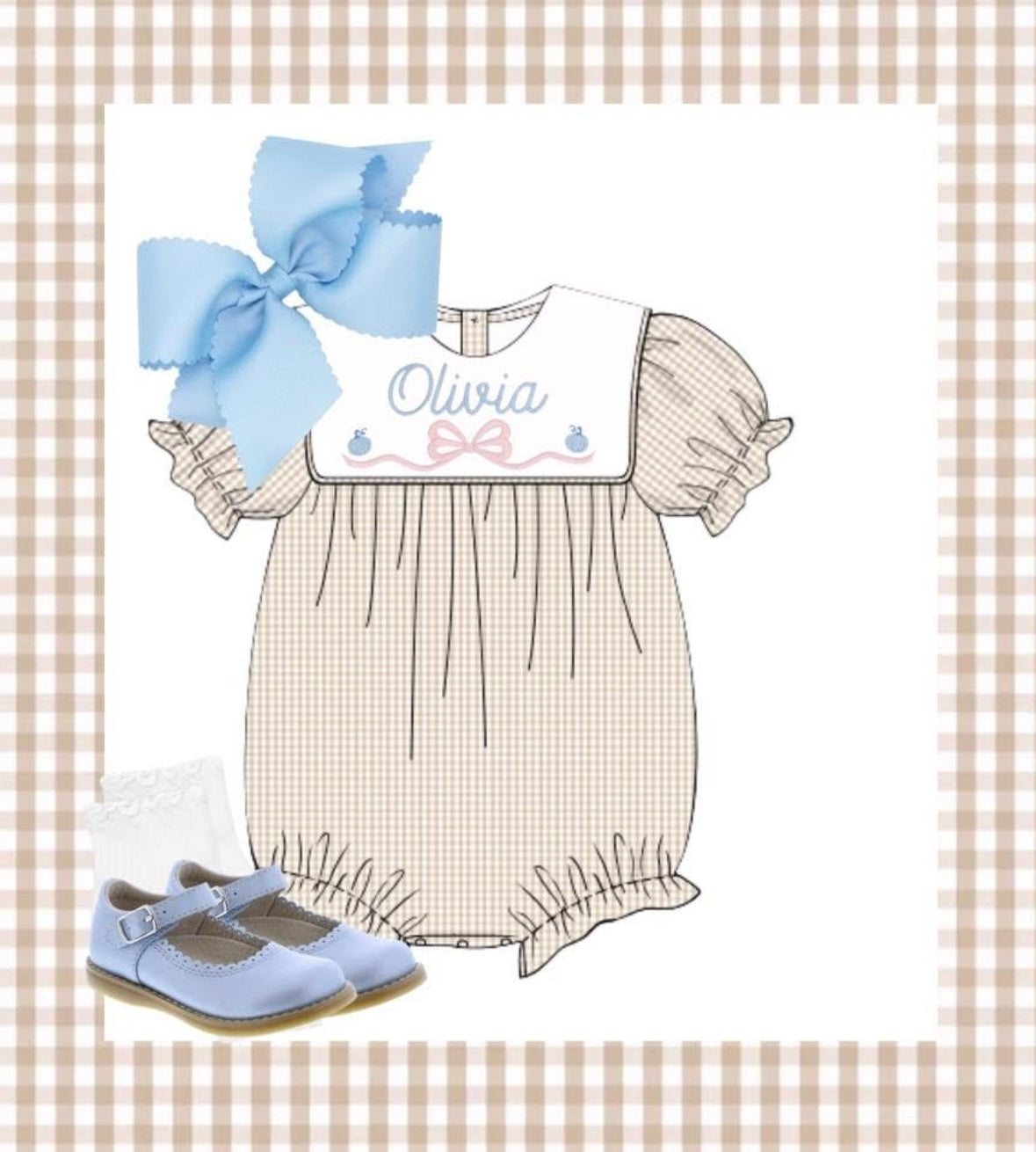 Girls Tan Gingham Bubble