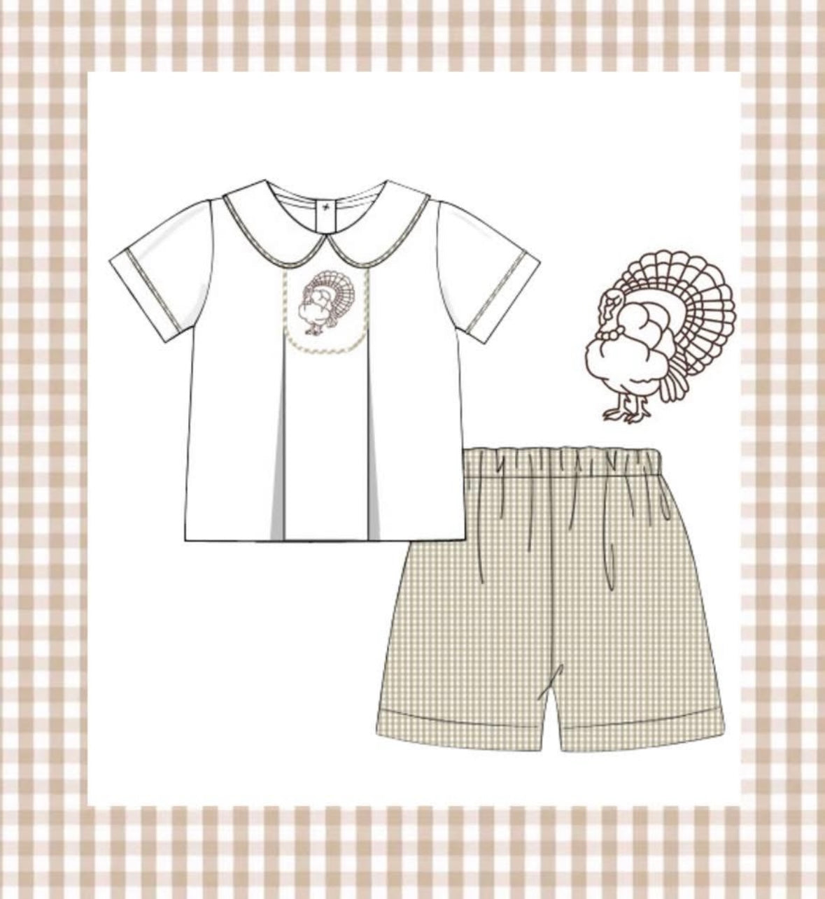 Boys Tan Gingham Shorts Set