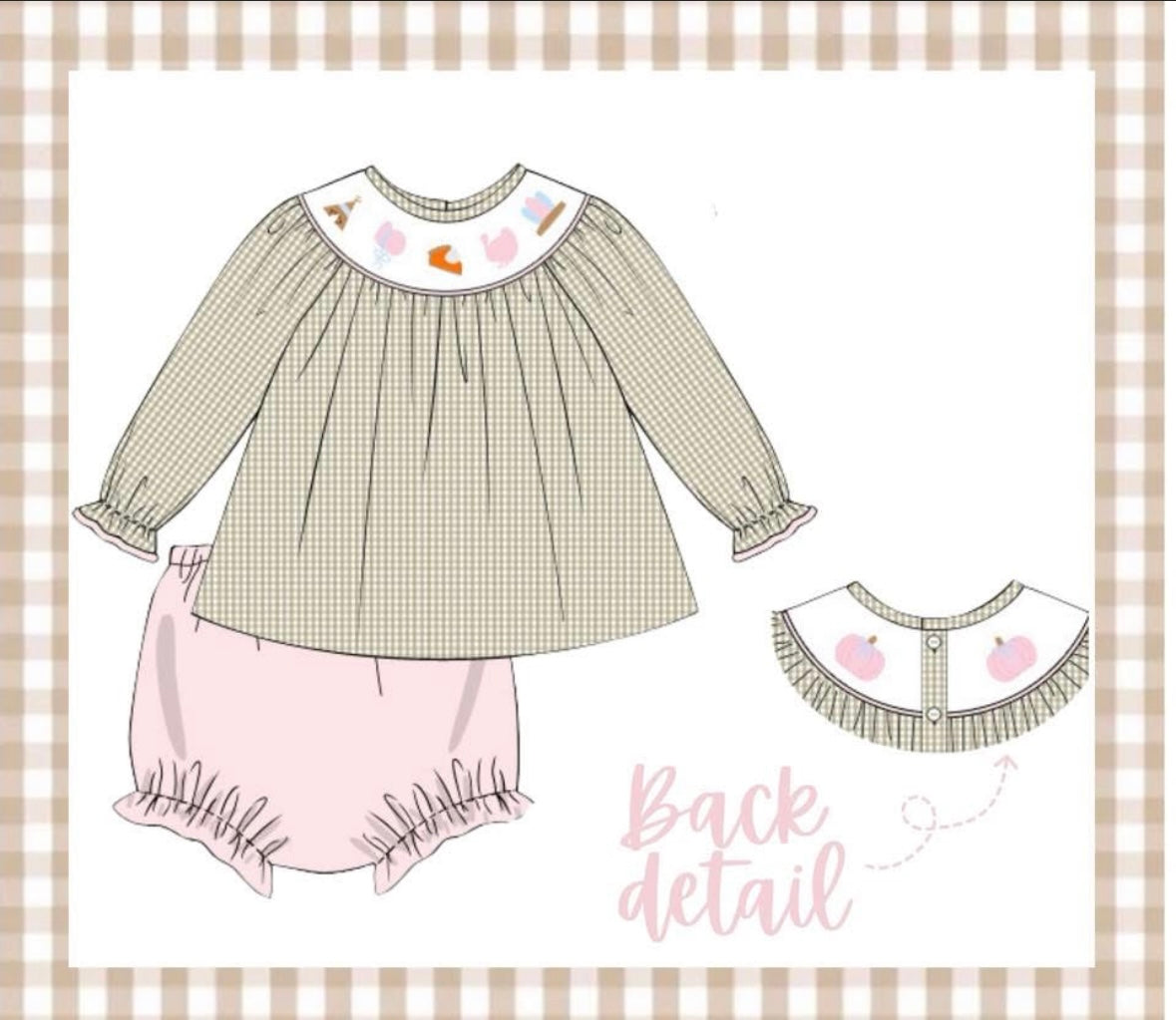 Turkey Dinner Hand Smocked Diaper Set