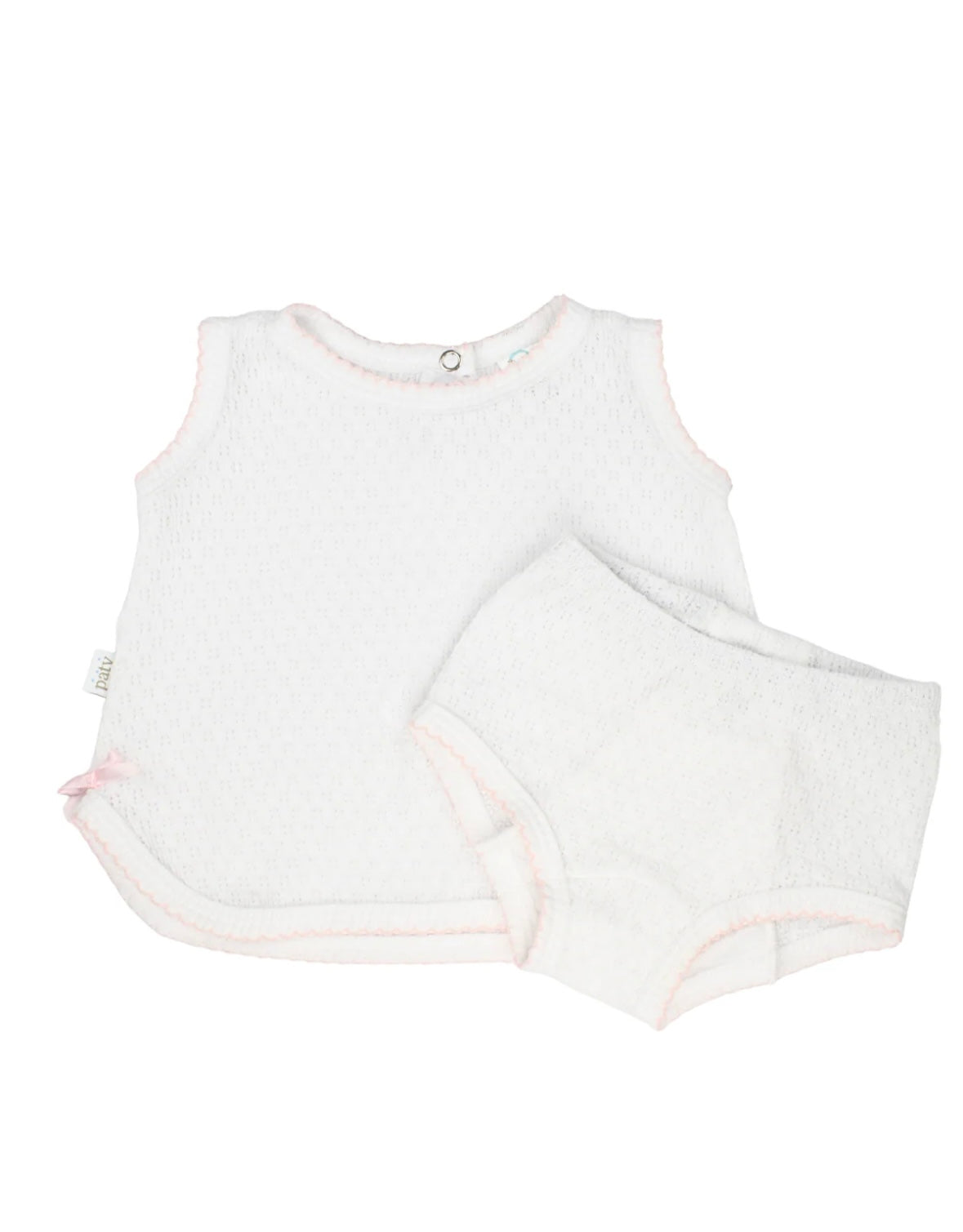 White with Pink Trim Sleeveless Diaper Set