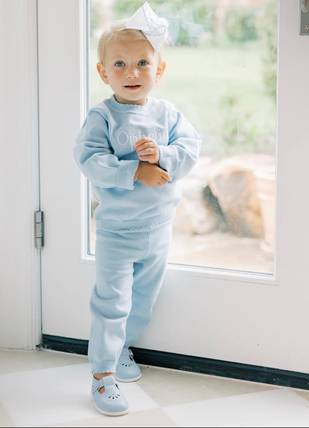 Blue Scallop Edge Organic Cotton Knit Set
