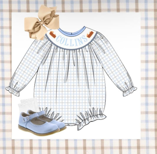 Sweet Potato Pie Custom Name Smocked Bubble