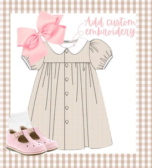 Girls Tan Gingham Dress