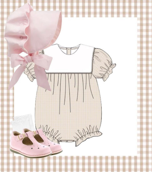 Girls Tan Gingham Bubble