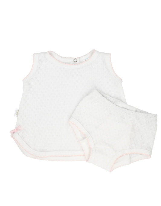 White with Pink Trim Sleeveless Diaper Set