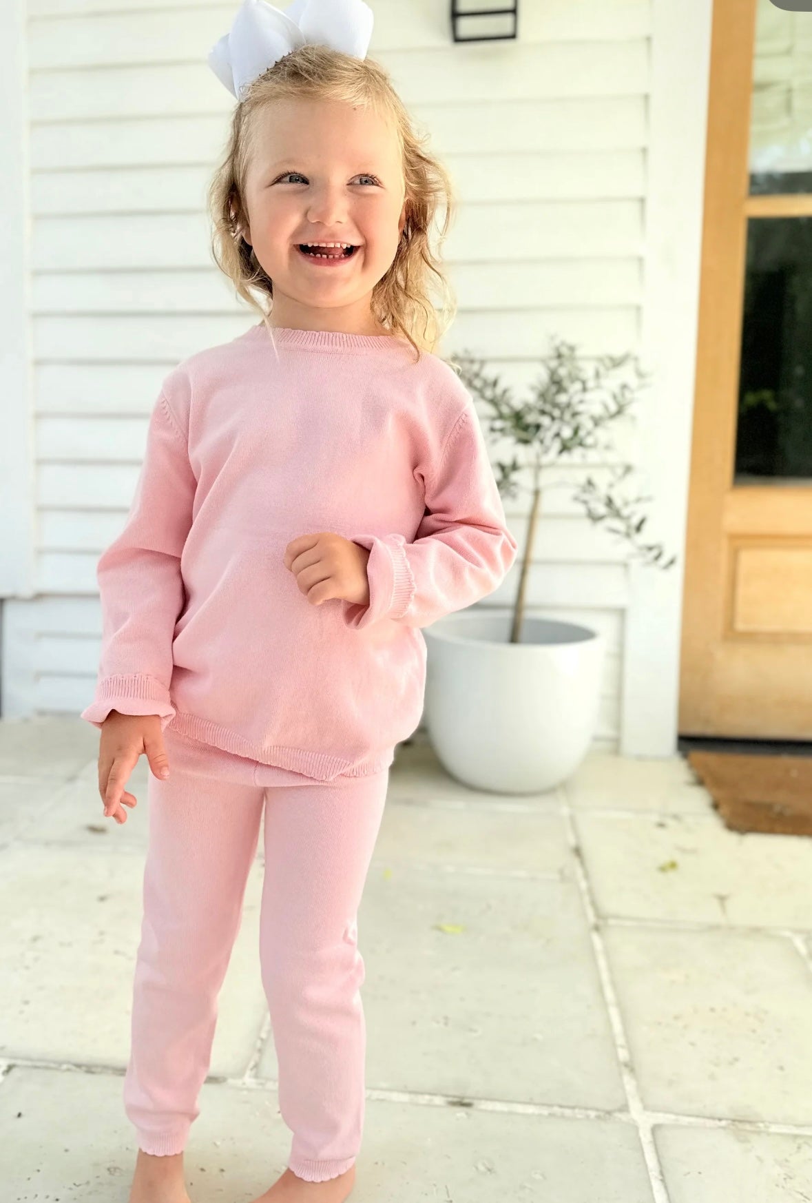 Pink Scallop Edge Organic Cotton Knit Set