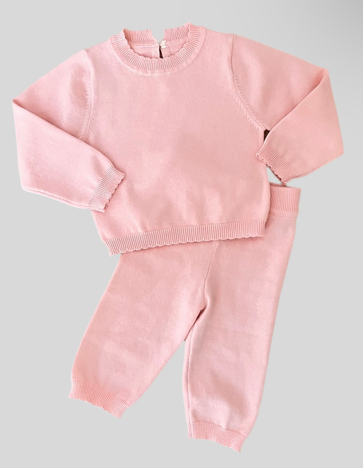 Pink Scallop Edge Organic Cotton Knit Set