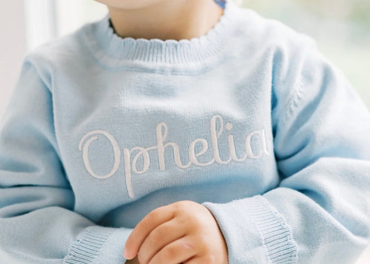 Blue Scallop Edge Organic Cotton Knit Set